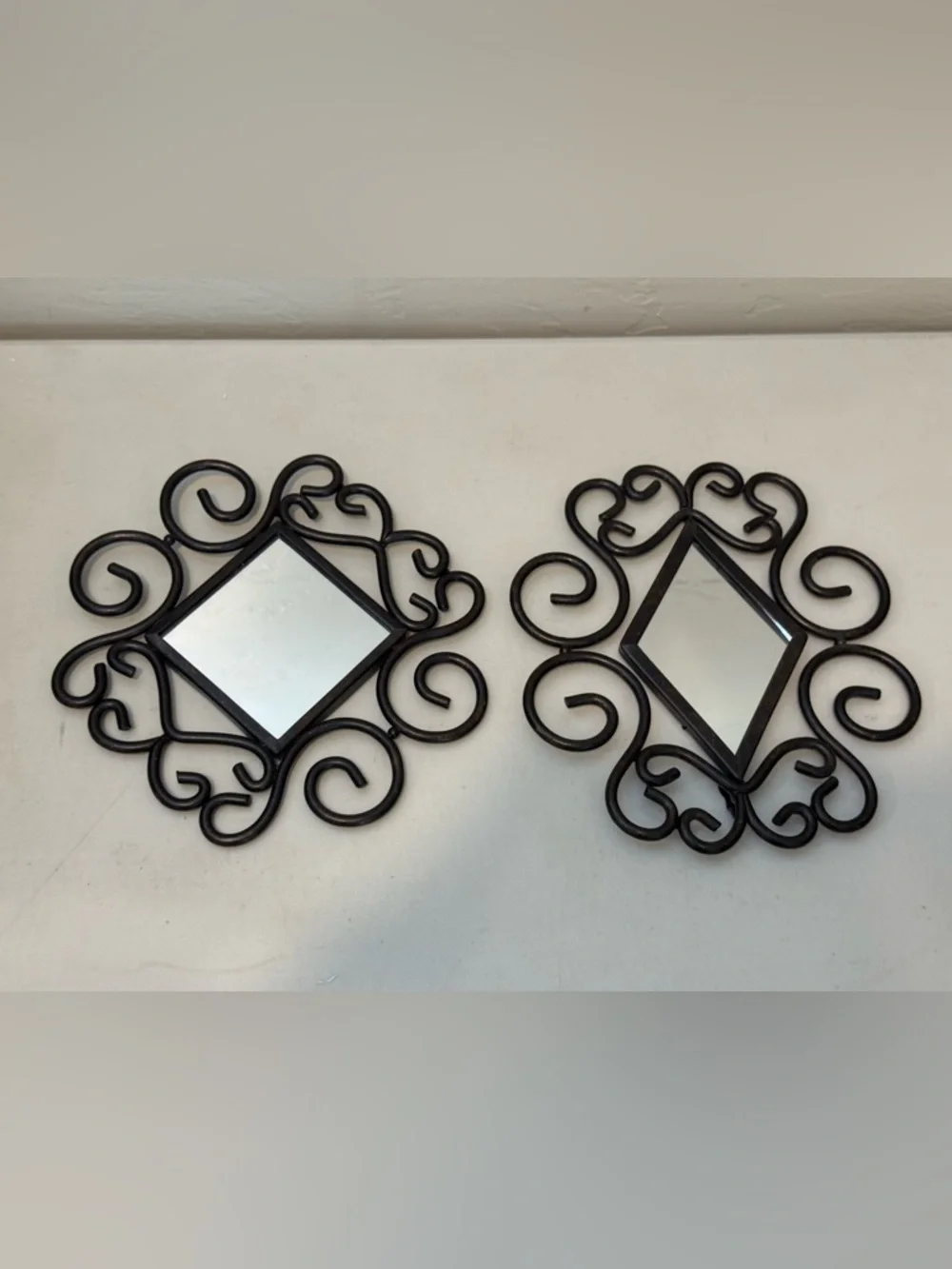 Ornate Pair Of Mirrors Duo black metal frame design Geometric‎ Entry Room Decor